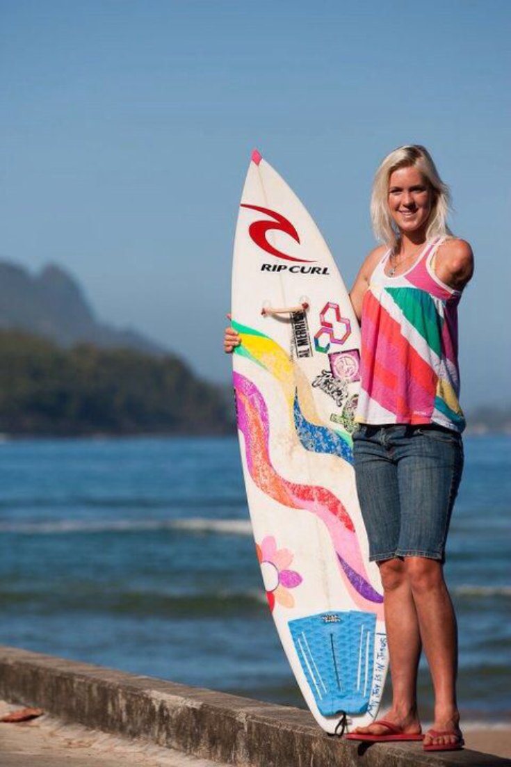 Bethany Hamilton with her surf board