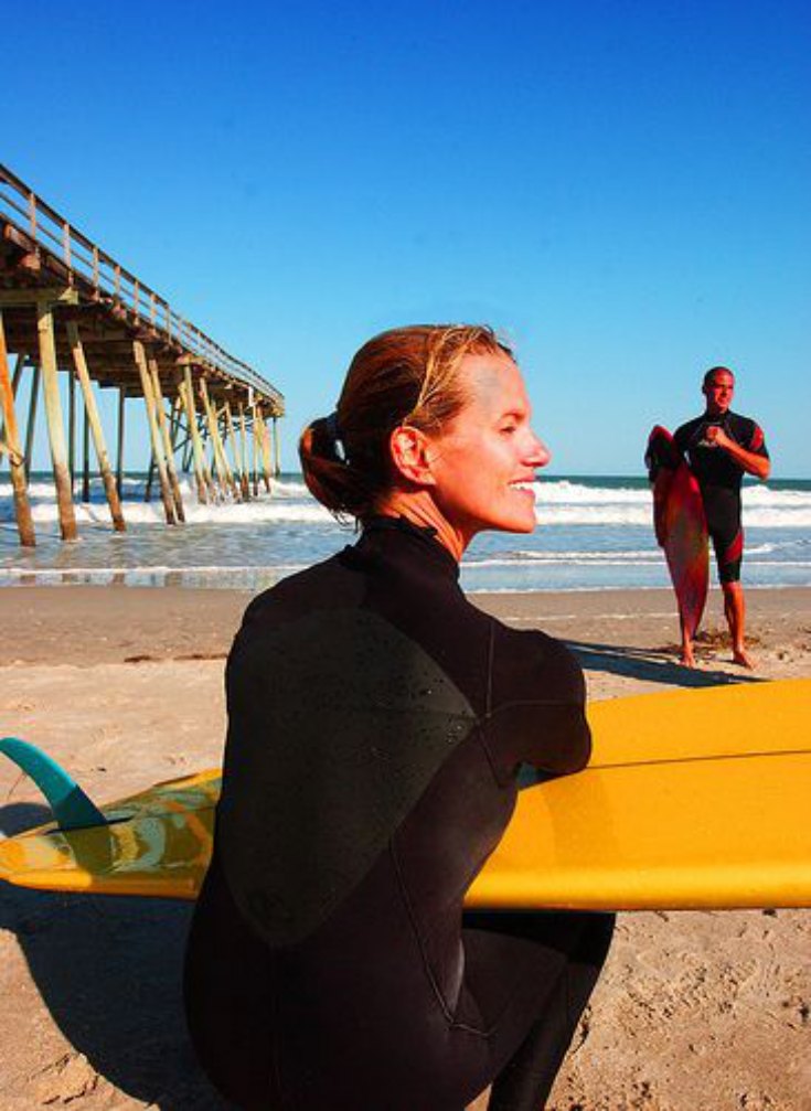 surfing at Wrightsville Beach NC