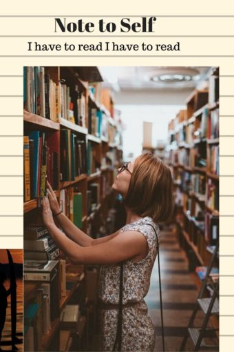 girl in lokking up at book shelf